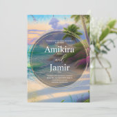 モダンビーチバックグラウンドグリッター結婚金ゴールド 招待状 (スタンド正面)