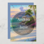 モダンビーチバックグラウンドグリッター結婚金ゴールド 招待状 (正面/裏面)