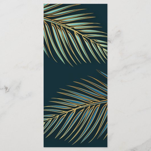 モダンビーチパーム金ゴールドティール(緑がかった色)トロピカル結婚ズ メニュー (裏面)