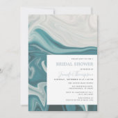 モダンビーチブルーとグレーマーブルブライダルシャワー 招待状 (正面)