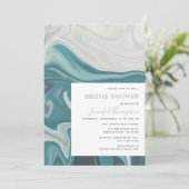 モダンビーチブルーとグレーマーブルブライダルシャワー 招待状 (スタンド正面)