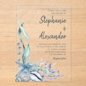 モダンビーチブルーウォーター結婚カラー アクリル招待状 (正面)