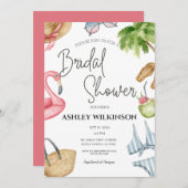 モダンビーチプールパーティーサマーブライダルシャワー 招待状 (正面/裏面)