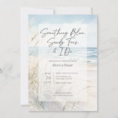 モダンビーチ何か青いブライダルシャワー 招待状 (正面)