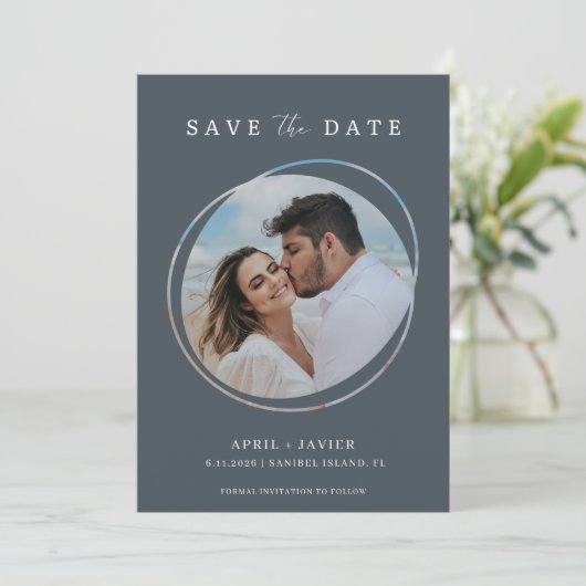 モダンビーチ写真ウェディング日付の保存 セーブザデート (スタンド正面)