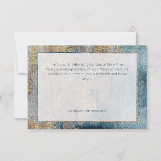 モダンビーチ抽象芸術ティール（緑がかった色）と金ゴールド結婚ズ感謝していヨ サンキューカード (裏面)