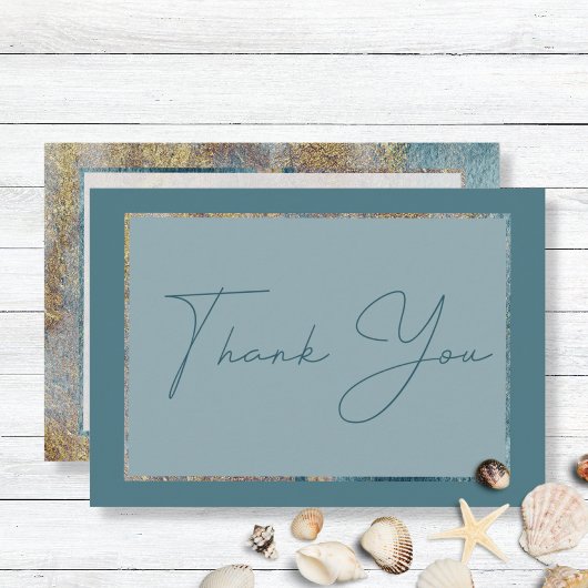 モダンビーチ抽象芸術ティール（緑がかった色）と金ゴールド結婚ズ感謝していヨ サンキューカード