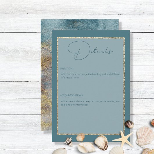 モダンビーチ抽象芸術ティール（緑がかった色）と金ゴールド結婚詳細 エンクロージャーカード