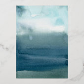 モダンビーチ水色ブルーシェル結婚ズ金ゴールド 箔招待状 (裏面)