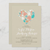 モダンビーチ結婚式招待海ハート 招待状 (正面/裏面)