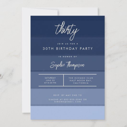 モダンビーチ航海のネイビストライプー30歳の誕生日 招待状 (正面)
