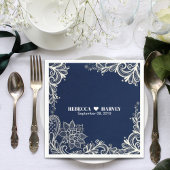 モダンビーチ航海のホワイトレースのネイビー結婚ブルー スタンダードカクテルナプキン