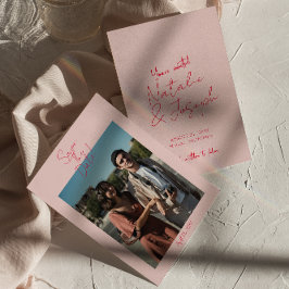 モダンピお洒落ンク赤レトロ写真結婚 セーブザデート