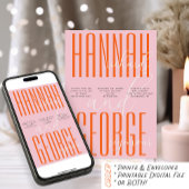 モダンピはっきりしたンクとオレンジのQRコーユニークド結婚の 招待状