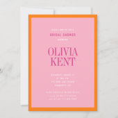 モダンピはっきりしたンク結婚オレンブライダルシャワー 招待状 (正面)