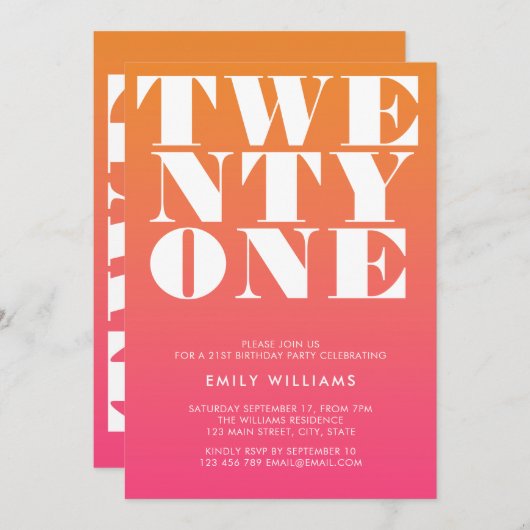 モダンピエレガントックオレンジはっきりしたタイポグラフィ 招待状 (正面/裏面)