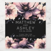 モダンピエレガントック黒フローラ結婚ズ ワインラベル (シングルラベル)