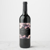モダンピエレガントック黒フローラ結婚ズ ワインラベル (正面)