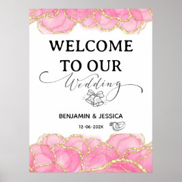 モダンピエレガントンクと金ゴールド結婚の歓迎サイン ポスター