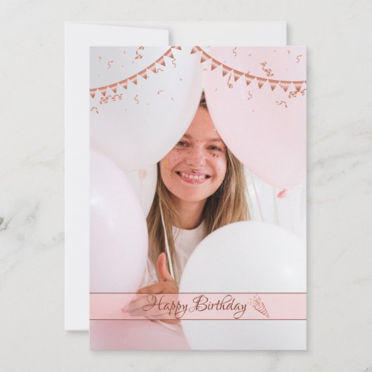 モダンピエレガントンク写真誕生日カード サンキューカード (正面)