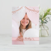 モダンピエレガントンク写真誕生日カード サンキューカード (スタンド正面)