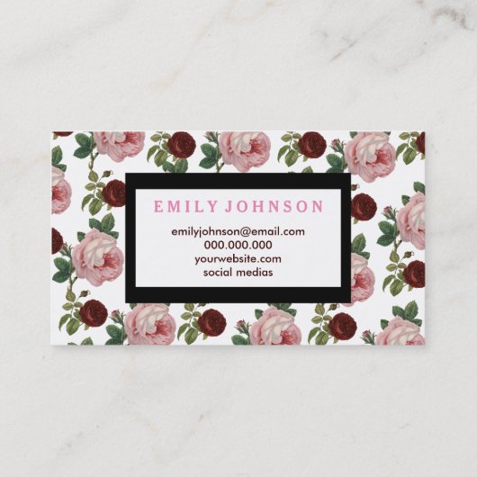 モダンピエレガントンク&レッドローズフローラ 名刺 (裏面)