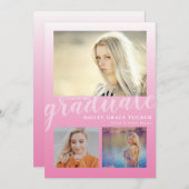 モダンピグラデーションンク卒業生3写真卒業 案内状 (正面/裏面)