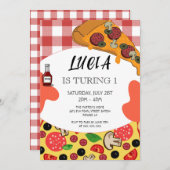 モダンピザスライス 1歳の誕生日招待状 招待状 (正面/裏面)