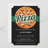 モダンピザパーティーベイビーシャワー 招待状 (正面)