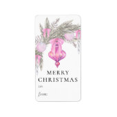 モダンピスタイリッシュンク弓の水色クリスマス ラベル (正面)