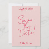 モダンピッお洒落ク赤カラフルレトロ結婚ズ セーブザデート (正面)