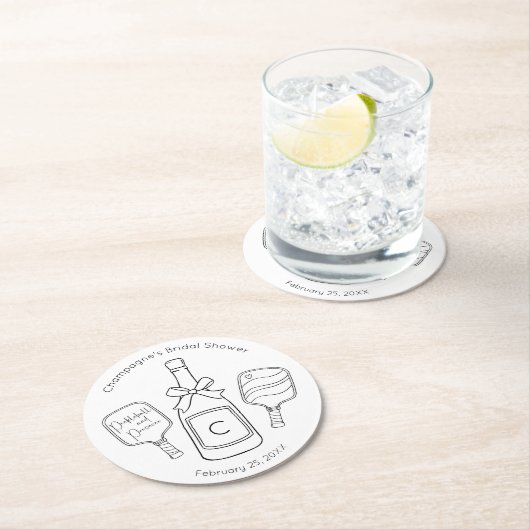 モダンピックルボールとプロセッコのブライズシャワー ラウンドペーパーコースター (インサイチュ)