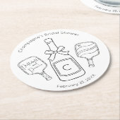 モダンピックルボールとプロセッコのブライズシャワー ラウンドペーパーコースター (アングル)