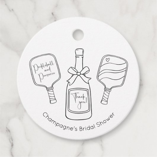 モダンピックルボール プロセッコ ブライダルシャワー 感謝 フェイバータグ (正面)