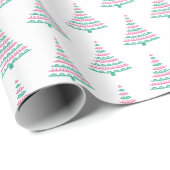 モダンピンクとグリーンのクリスマスツリー包装紙 ラッピングペーパー (ロールコーナー)