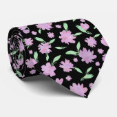 モダンピンクとグリーンの水彩花 ネクタイ (ロール)