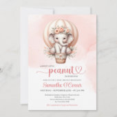 モダンピンクとグレーのベビー象赤面フローラ 招待状 (正面)