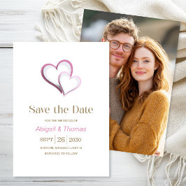 モダンピンクとホワイトのハートの結婚式 セーブザデート