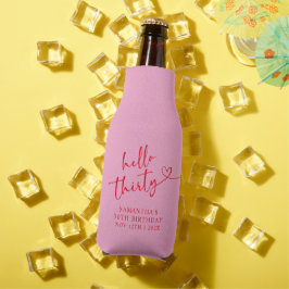 モダンピンクとレッドのHello 30 バースデー ボトルクーラー