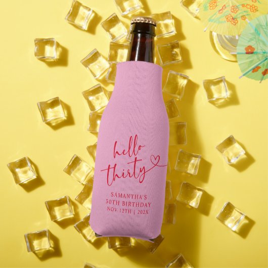 モダンピンクとレッドのHello 30 バースデー ボトルクーラー (インサイチュ 夏)