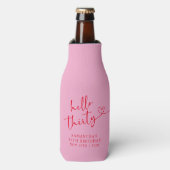モダンピンクとレッドのHello 30 バースデー ボトルクーラー (ボトル正面)