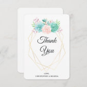 モダンピンクと緑の多肉植物の水の色結婚の サンキューカード (正面/裏面)