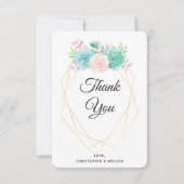 モダンピンクと緑の多肉植物の水の色結婚の サンキューカード (正面)