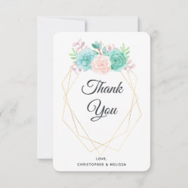 モダンピンクと緑の多肉植物の水の色結婚の サンキューカード