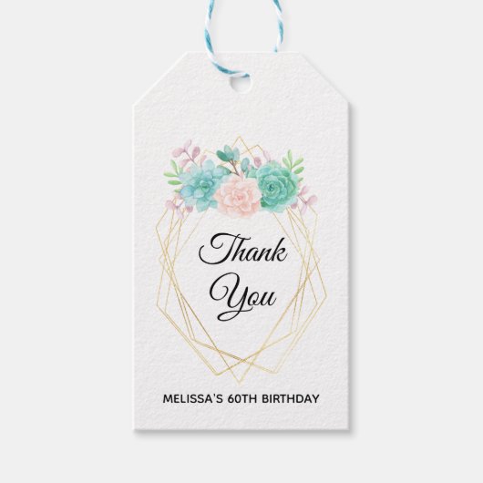 モダンピンクと緑の水色の多肉植物 ギフトタグ (正面)