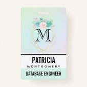 モダンピンクと緑の水色の多肉植物 バッジ (正面)