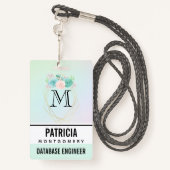 モダンピンクと緑の水色の多肉植物 バッジ (裏面ランヤード)