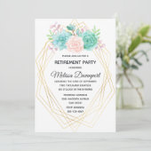 モダンピンクと緑の水色の多肉植物 招待状 (スタンド正面)