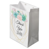 モダンピンクと緑の水色の多肉汁結婚類 ミディアムペーパーバッグ (正面アングル)