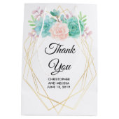 モダンピンクと緑の水色の多肉汁結婚類 ミディアムペーパーバッグ (裏面)